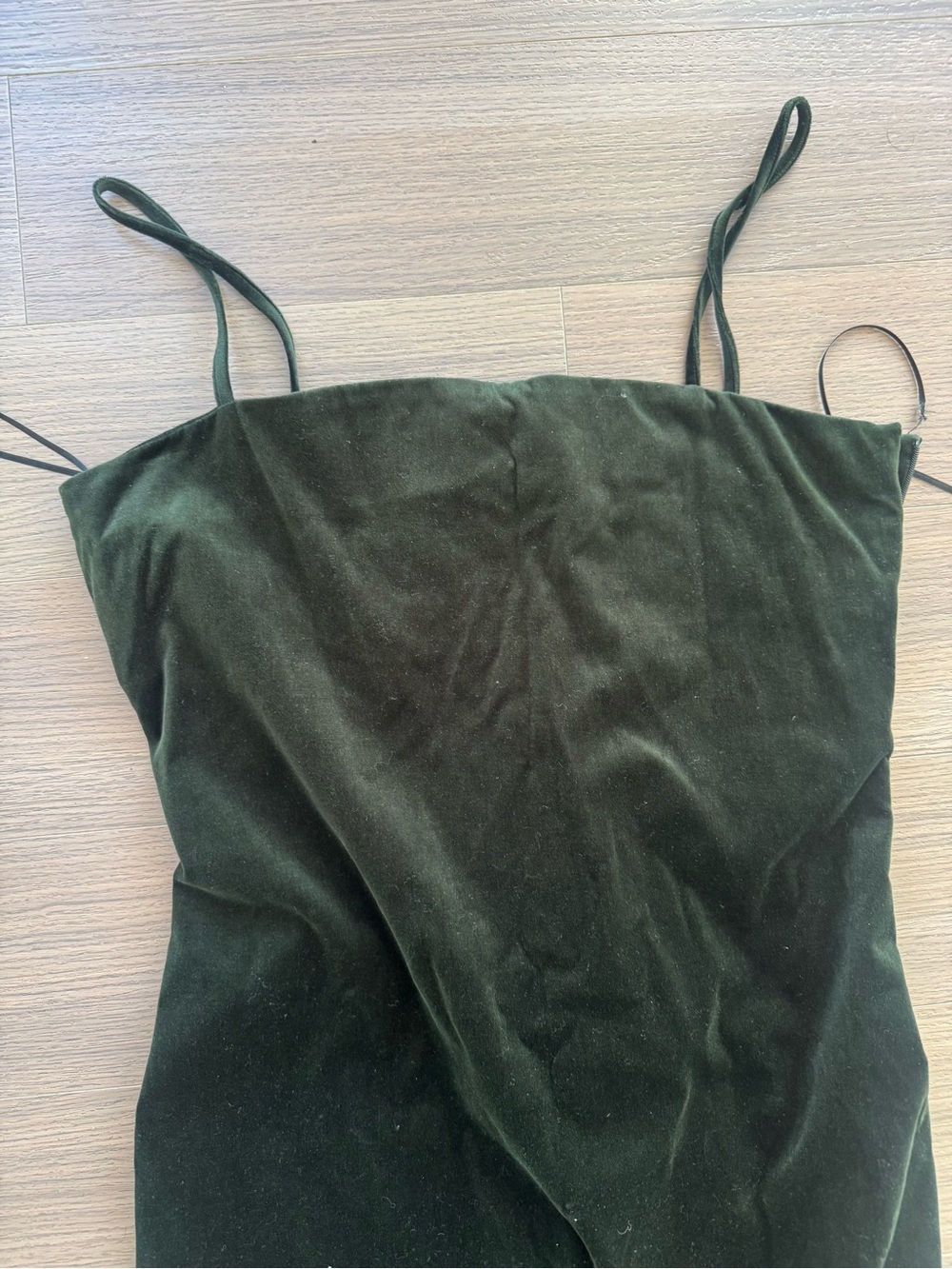 Zara Dark Green Velvet Midi Dress with Spaghetti Straps